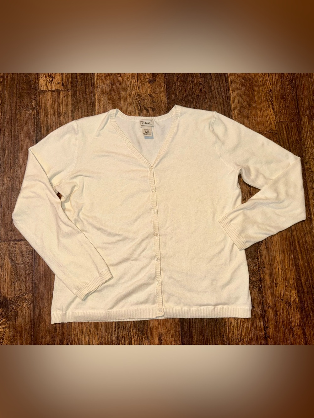 L.L. Bean Women's Cream V-Neck Button Front Cardigan